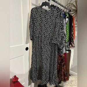 Zara Black and White Polka Dot Long Sleeve Dress Small like new